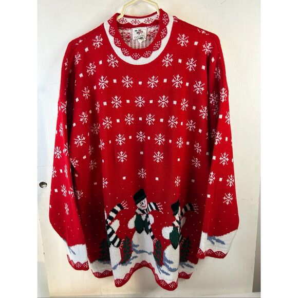 Nutcracker 2x Red Christmas Oversize sweater Adele Knit rn#23285 Snowman Snowfla - Picture 1 of 9